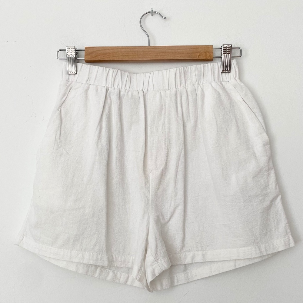 Harlow Cream High-Waist Elastic Linen Shorts